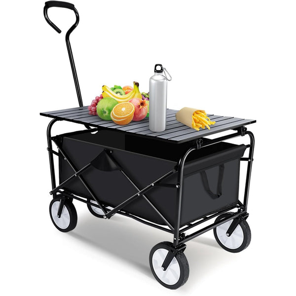 All-Terrain Big Bucket Cart Wagon with table, Height 40", Black