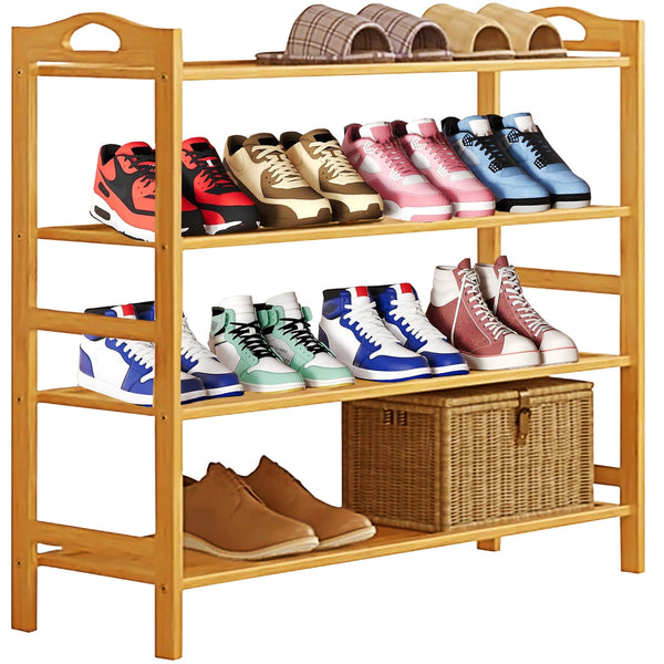 4-Tier Bamboo Shoe Rack for Closet & Entryway – Stackable Wooden Shoe Organizer for Front Door & Small Spaces, Free Standing Shoe Storage for Hallway & Bedroom