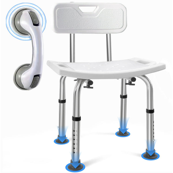 Adjustable Shower Chair for Inside Shower, Comfort, Safety, and Stability for Elderly & Disabled - 350lb Capacity, White