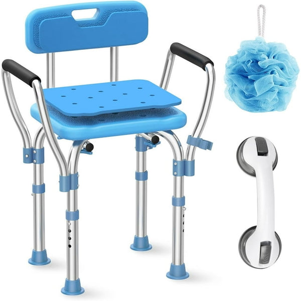 Bath Chair with Arms, Medical Shower Seat, Bariatric Bath Stool Safety Shower Bench with Reinforced Crossing bar for Elderly, Adults, Disabled
