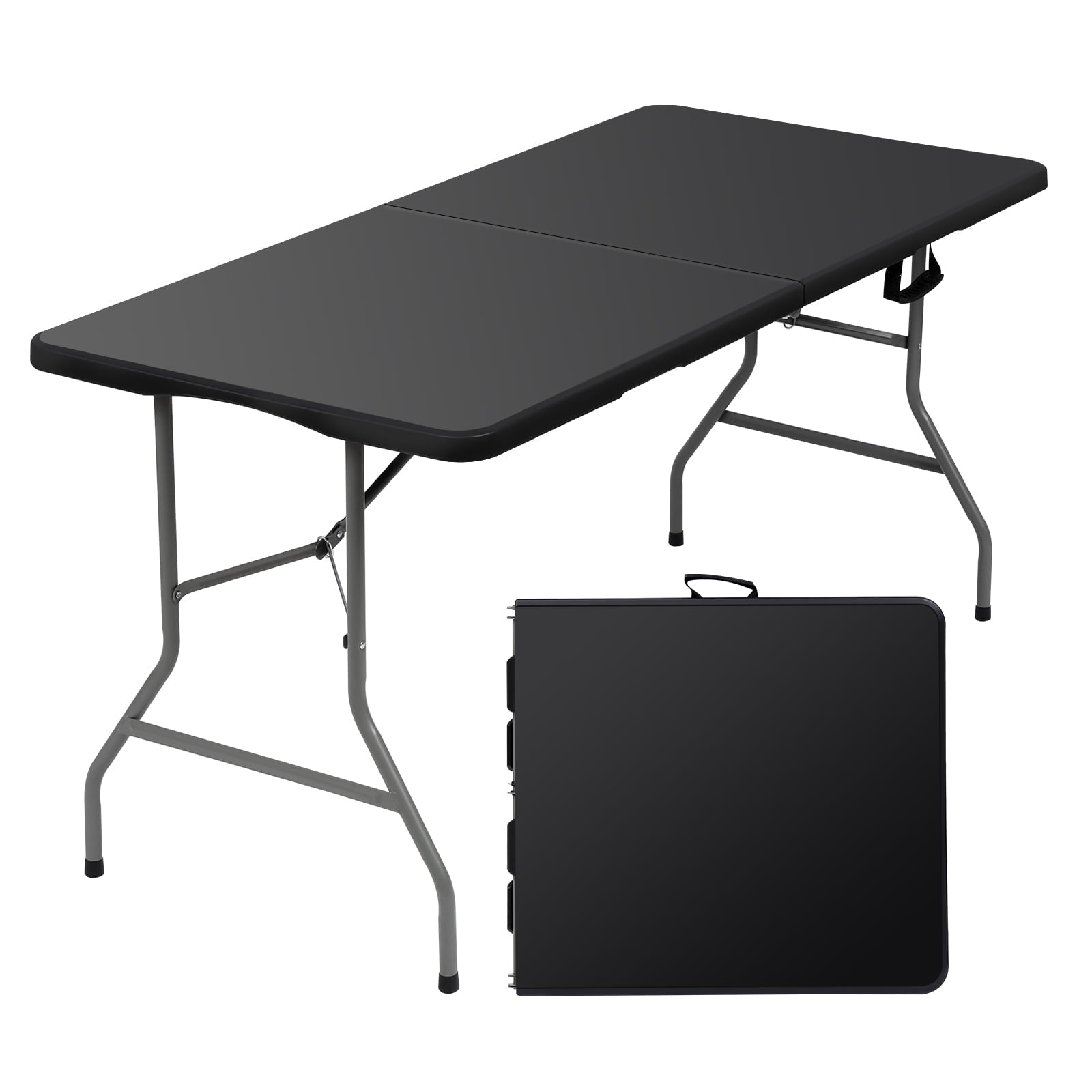 Camkey 6ft Portable Plastic Folding Tables for Indoor Outdoor, Black