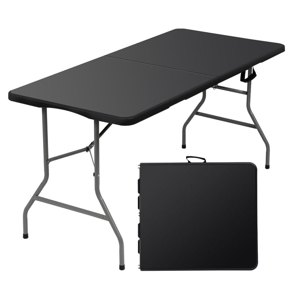 Camkey 6ft Portable Plastic Folding Tables for Indoor Outdoor, Black