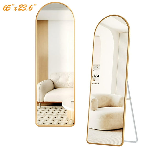 Camkey Angle Adjustable Gold Floor Hanging Full-Length Mirror 65x23.6 Inches - HD Imaging, Unique Design - Stand Included