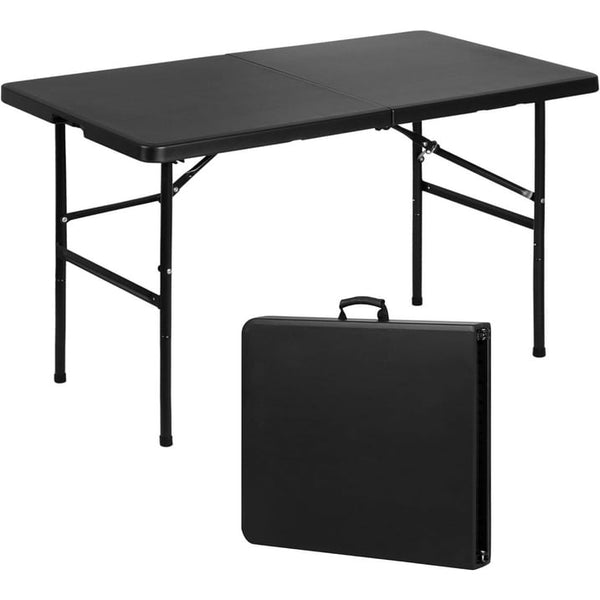 Camkey Fold-in-Half Banquet Table w/Handle, 4 ft, Black