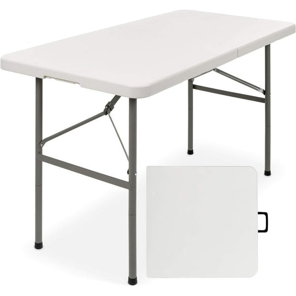 Camkey Fold-in-Half Banquet Table w/Handle, 4 ft, White