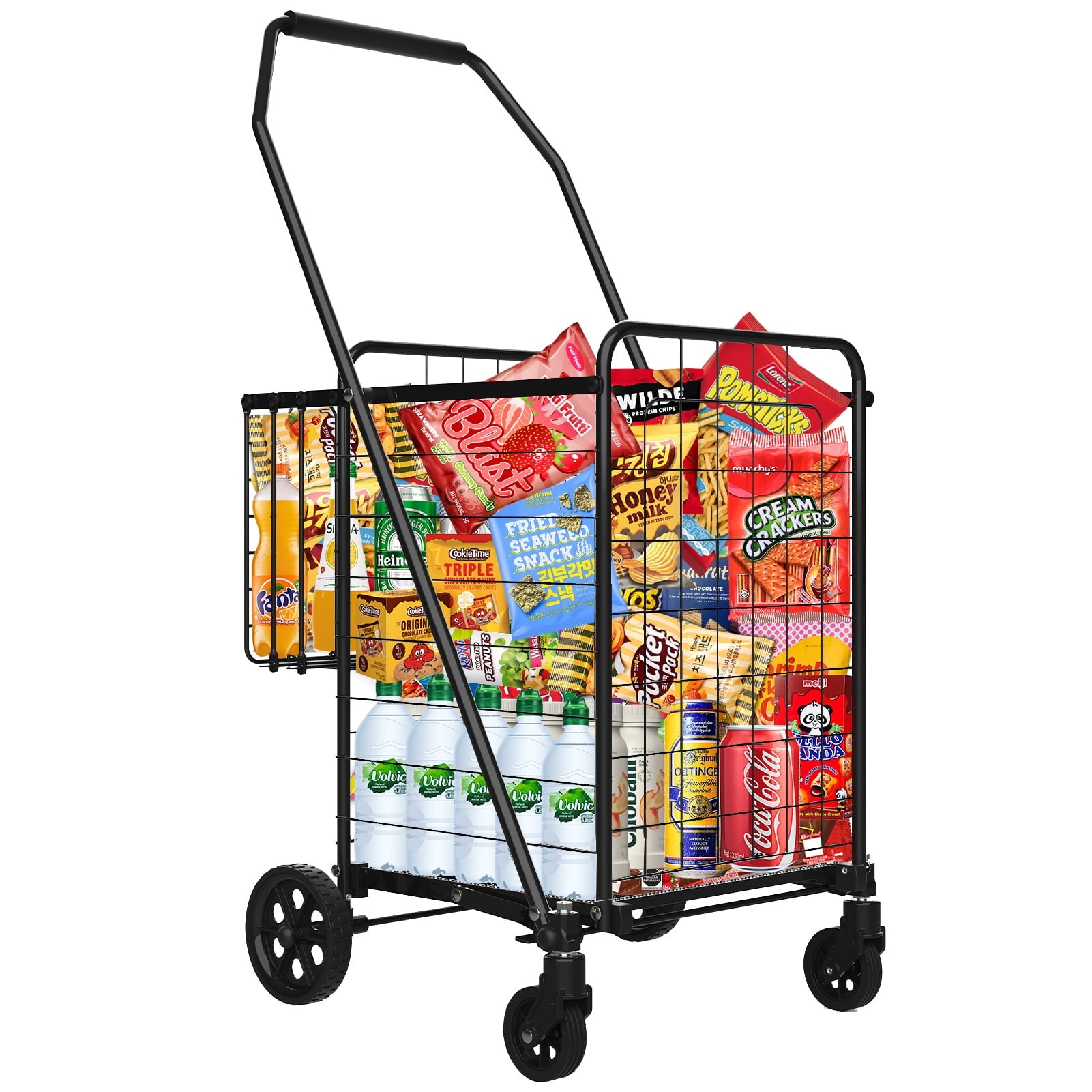 Extra-Large Foldable Shopping Cart with 360° Swivel Wheels, Heavy-Duty Design for Grocery, Laundry, and Luggage – 132 LBS Capacity