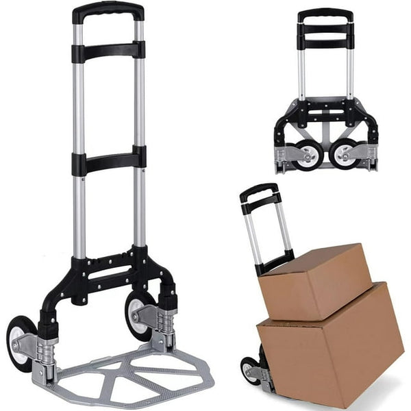 Camkey Folding Hand Truck with Telescoping Handle and Wheels, Dolly Cart for Grocery and Luggage up to 154lbs , Portable Aluminum Moving Rolly for Home, Office, Travel Use, Black