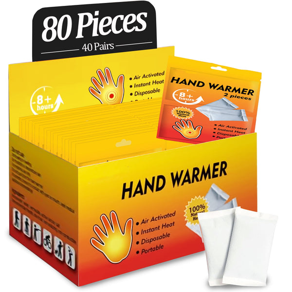 Hand Warmers Disposable 80 Pcs - Up to 8 Hours of Heat, Long Lasting & Odorless, Natural Air Activated Heat Packs for Men & Women, Pocket Warmers for Cold Weather Gear, Bulk Pack of 40 pairs