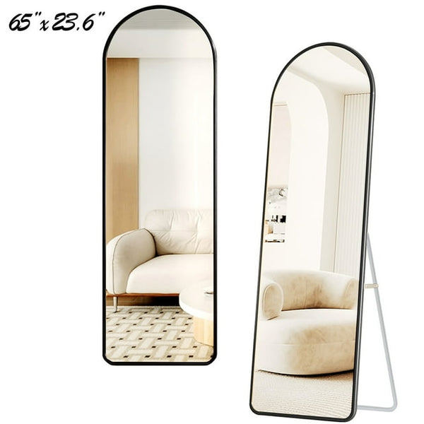 Camkey Large Full-Length Mirror for Door - Black Metal Frame - Floor or Wall Mountable - 65x23.6 Inches