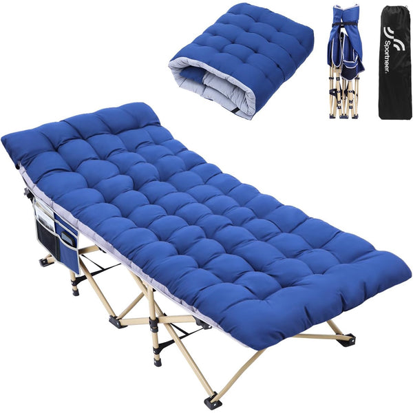 Camping Cot: 1200D Double Layer Oxford Camping Cots for Adults - Heavy-Duty Foldable Cots for Camping Travel Tent Day Outdoor & Home Guest, Camping Cots with Mattress Carry Bag & 2 Pockets