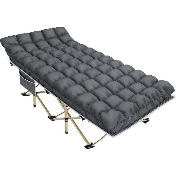Camping Cot with Carry Bag, Portable Outdoor Folding Chaise Camping Cot for Adult, Heavy Duty Guest Bed with Double Mattress for Travel, Home, Camping, Office, Vacation Nursing