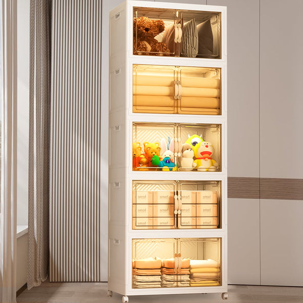 Closet Organizers and Storage - 5 Tier Stackable Plastic Bins with Lids, Wheels - Foldable, Collapsible Storage Boxes - Ideal for Clothes, Toys, Craft Supplies - Perfect for Any Room