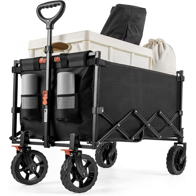 Collapsible Folding Wagon Cart, 200L Heavy Duty Utility Cart with 350lbs Capacity - Ideal for Grocery, Shopping, Camping, and Beach Trips - All Terrain Wheels, Black