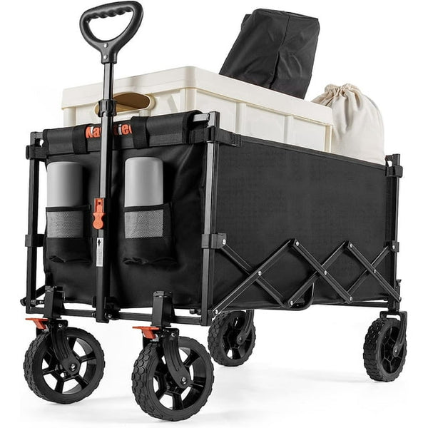 Collapsible Folding Wagon Cart, 200L Heavy Duty Utility Cart with 350lbs Capacity - Ideal for Grocery, Shopping, Camping, and Beach Trips - All Terrain Wheels, Black