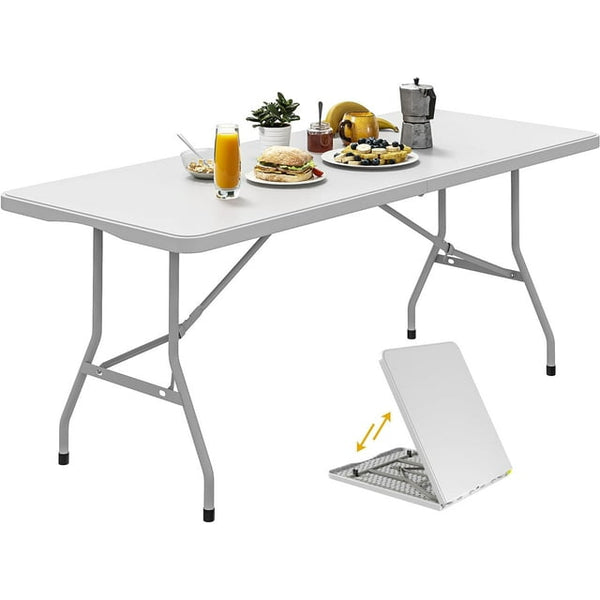 Fold-in-Half Banquet Table w/Handle, 6 ft, White