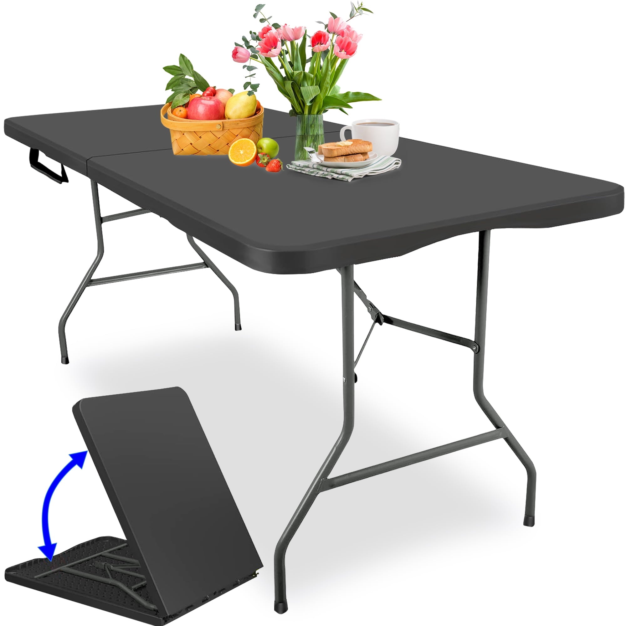 Folding Table 6 Foot, Heavy-Duty, Portable Plastic Construction with Carrying Handle – Perfect for Picnics, Parties, and Office Indoor Outdoor Use, White