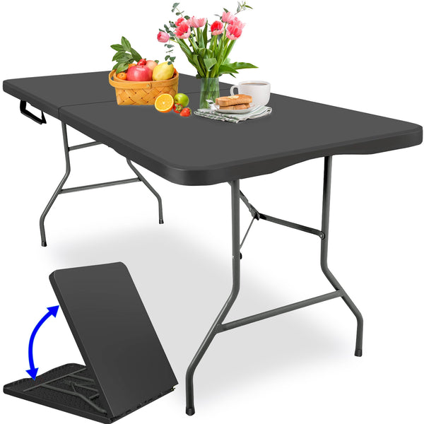 Folding Table 6 Foot, Heavy-Duty, Portable Plastic Construction with Carrying Handle – Perfect for Picnics, Parties, and Office Indoor Outdoor Use, White