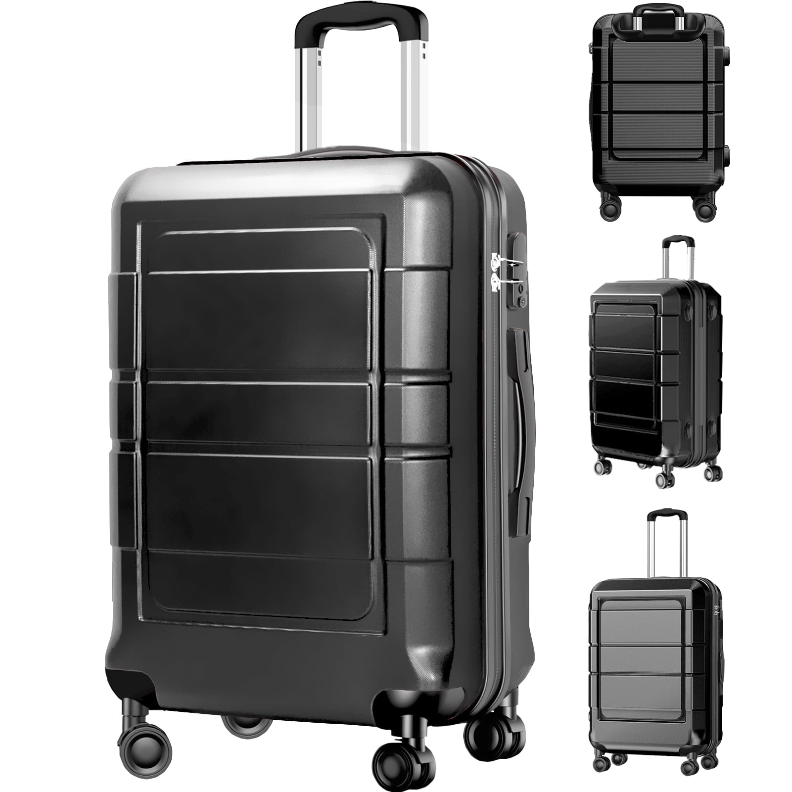 Hardside Carry On Luggage with Spinner Wheels and Built-in TSA Lock, Durable Suitcase Rolling Luggage, Carry-On 20-Inch,Black