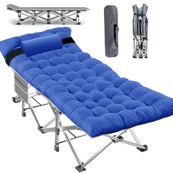 Heavy Duty Camping Cot for Adults, Portable Folding Bed with Mattress, 500LBS Max Load, Double Layer Oxford, with Carry Bag Removable Pillow - Ideal for Home, Office Nap, Outdoor Travel, and Beach Lo