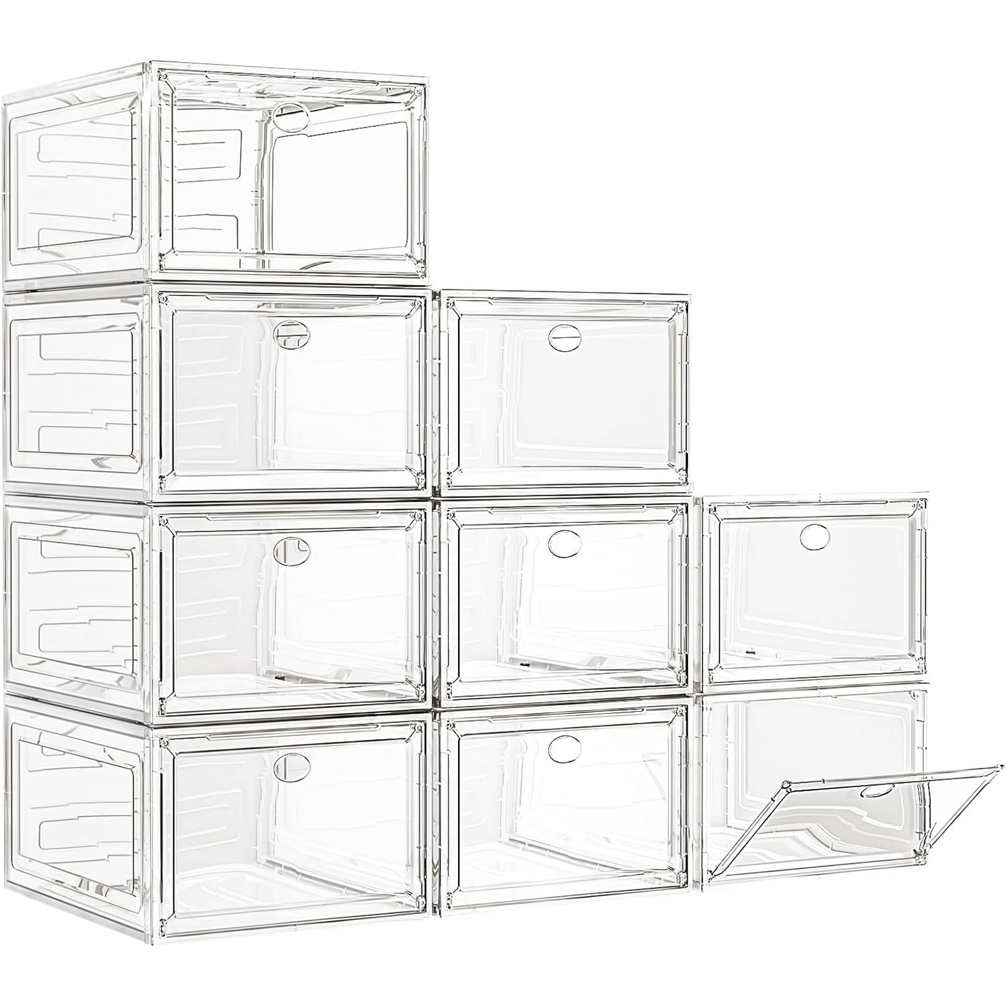 Large Clear Shoe Boxes Organizer【Thicker Material】Stronger Shoe Box with Magnetic Door, Stackable Shoe Storage Box for Closet, Foldable Space-Saving Storage Bins Shoe Cabinet, Clear White【9-Pack】
