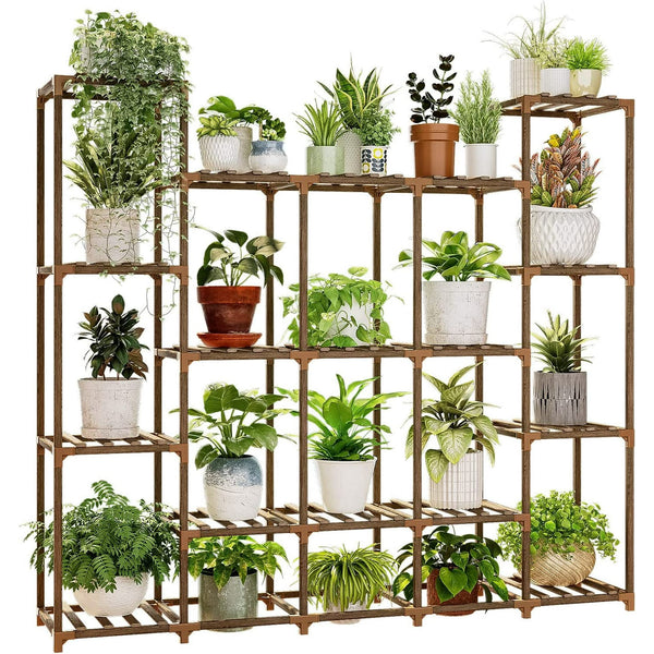 Large Plant Stand Indoor Plant Shelf Outdoor Tall Wood Plant Holder for Living Room Multiple Plants Patio Balcony Garden 17 Pots