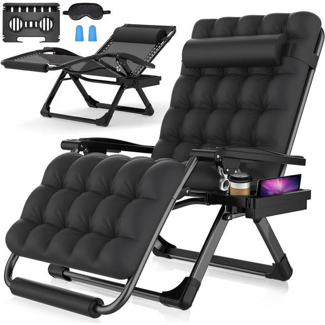 Oversized Zero Gravity Chair,33In XXL Lounge Chair w/Removable Cushion&Headrest, Reclining Camping Chair w/Upgraded Lock and Footrest, Reclining Patio Chairs Recliner for Indoor Outdoor,500LBS