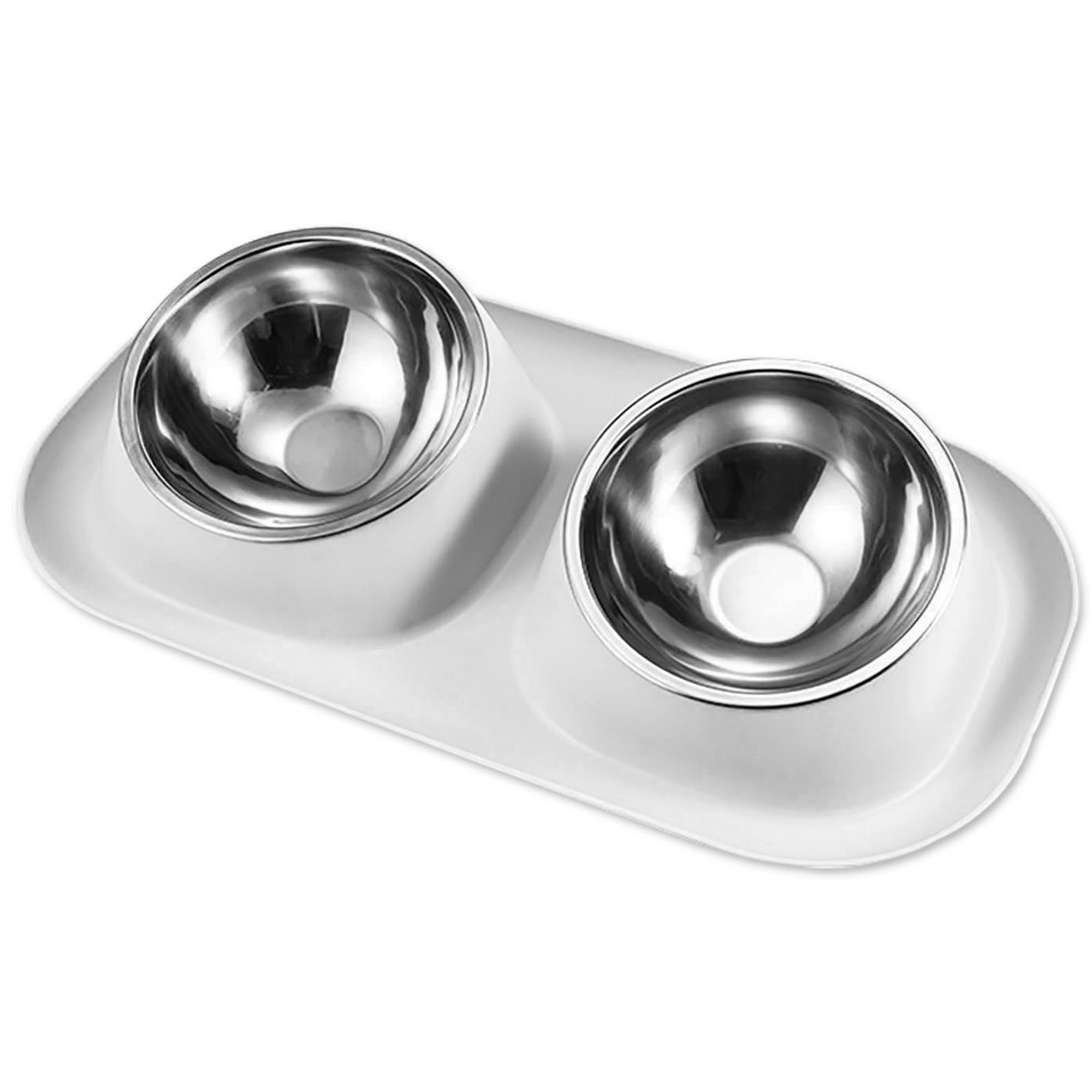 PETIMI Cat Bowl, Small Dog Bowls, Cat Food Bowl with 2 Removable Stainless Steel Feeding Bowls, Suitable for Small and Medium Sized Pets（Gray）