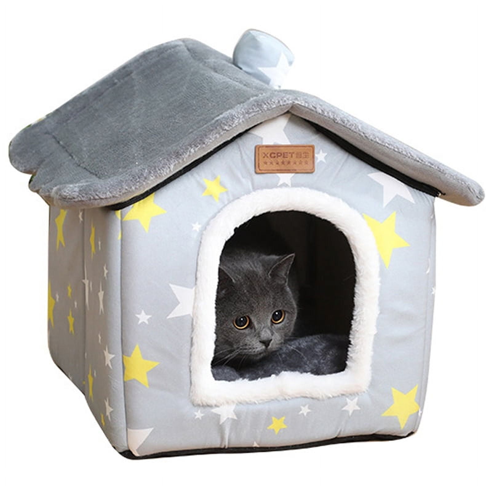 PETIMI Cat House, Foldable Small Dog House, Cozy Indoor/Outdoor Pet House for Cats and Small Dogs with Removable Cushion