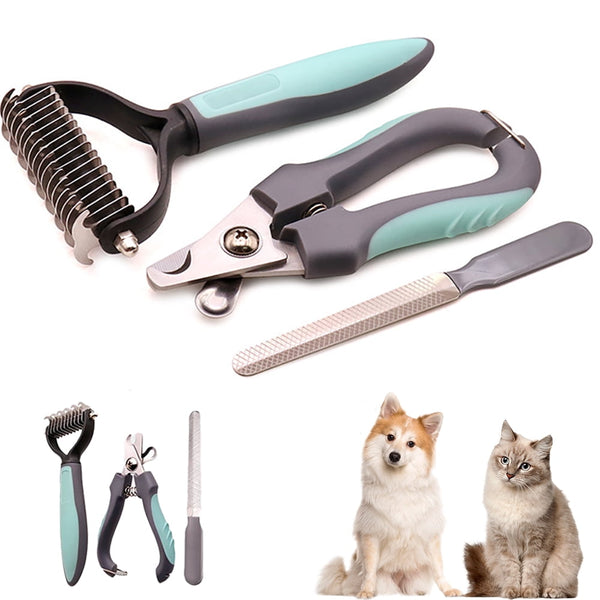 PETIMI Dog Brush for Shedding, Dog Nail Clippers and Trimmer Set, Dog Cat Grooming Supplies, Grooming Tool for All Small Large Pets（Green）