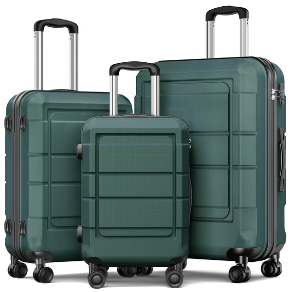 PETIMI Ergonomic 3 Piece Luggage Sets with TSA Lock, Spinner Wheels, 20/24/28 Inch Sizes, Hard Shell Suitcases for Travel,Green