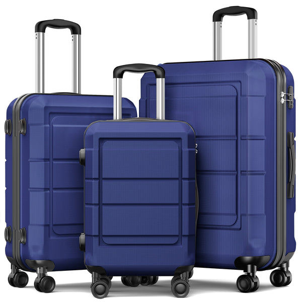 PETIMI Lightweight 3-Piece Luggage Set with TSA Lock, Spinner Wheels - Hardshell Suitcase Set - 20/24/28 Inch, Dark Blue