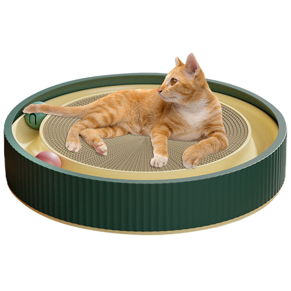 PETIMI Multi-Functional Round Cardboard Cat Scratcher, Durable Corrugated Paper Cat Scratch Pad, Cat Scratching Lounge Bed, Cat Training Toy and Furniture Protector.（Green）