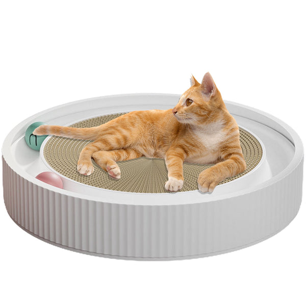 PETIMI Multi-Functional Round Cardboard Cat Scratcher, Durable Corrugated Paper Cat Scratch Pad, Cat Scratching Lounge Bed, Cat Training Toy and Furniture Protector.（White）