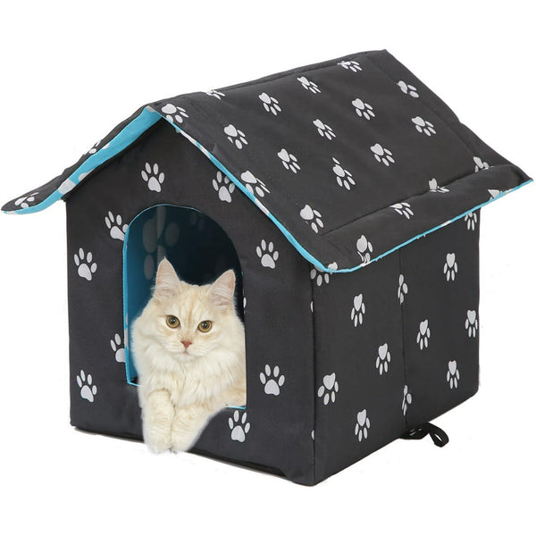 PETIMI Outdoor Cat House, Foldable Cat Bed Cave, Easy to Assemble Outdoor Cat Tent, Weatherproof Outdoor Shelter for Cats Dogs - Black, Large