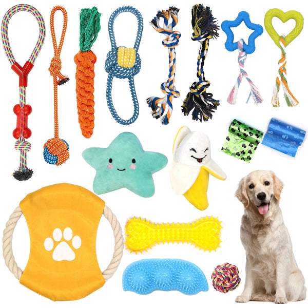 Petimi 18 Piece Dog Toys Set, Dog Chew Toys for Small Dog, Dog Squeaky Toys and Dog Rope Chew Toys