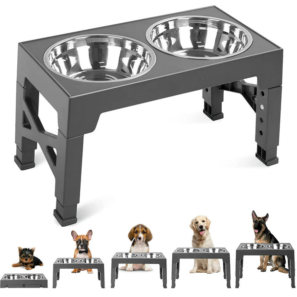 Petimi Elevated Dog Bowls, Adjustable Height Raised Dog Food Bowls for Small Medium and Large Dogs