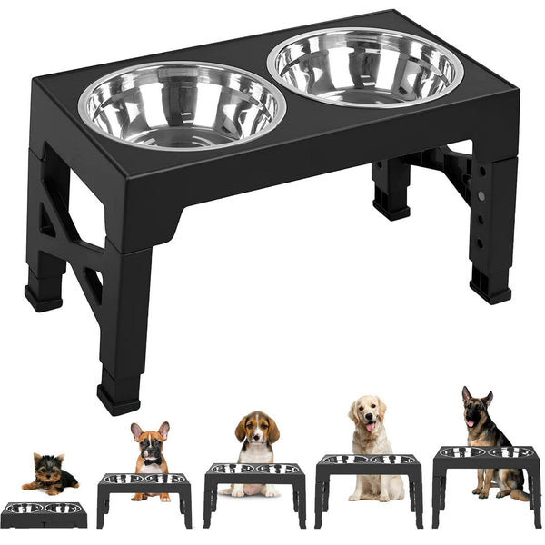 Petimi Elevated Dog Bowls, Adjustable Height Raised Dog Food Bowls for Small Medium and Large Dogs
