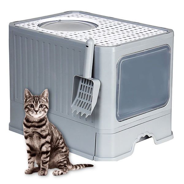 Petimi Foldable Cat Litter Box, Drawer Type Cat Litter Box with Litter Scoop