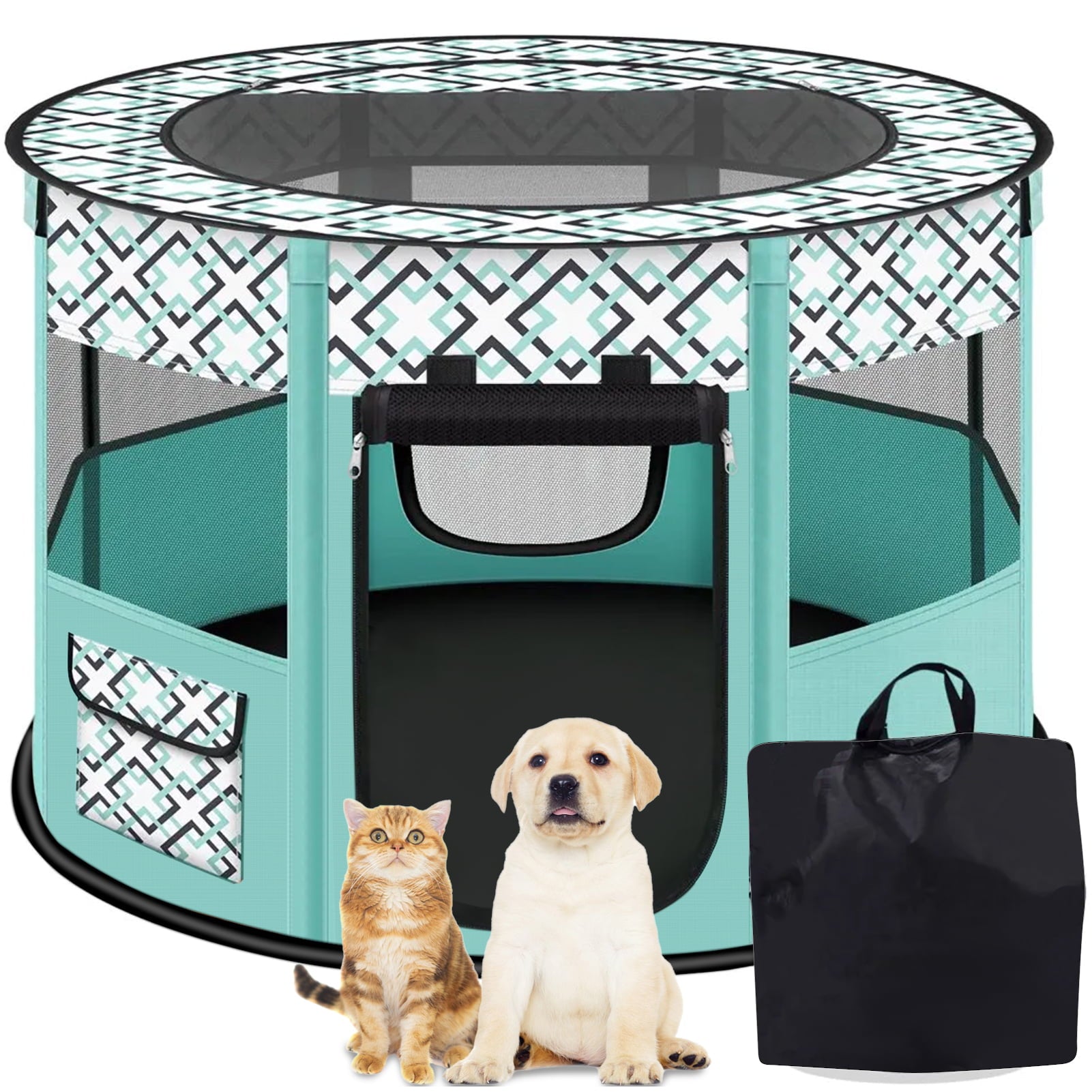 Petimi Portable Pet Playpen, Foldable Dog Playpen Cat Playpen, Pet Tent for Indoor Outdoor Travel Camping Use - Green, Small