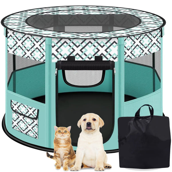 Petimi Portable Pet Playpen, Foldable Dog Playpen Cat Playpen, Pet Tent for Indoor Outdoor Travel Camping Use - Green, Small