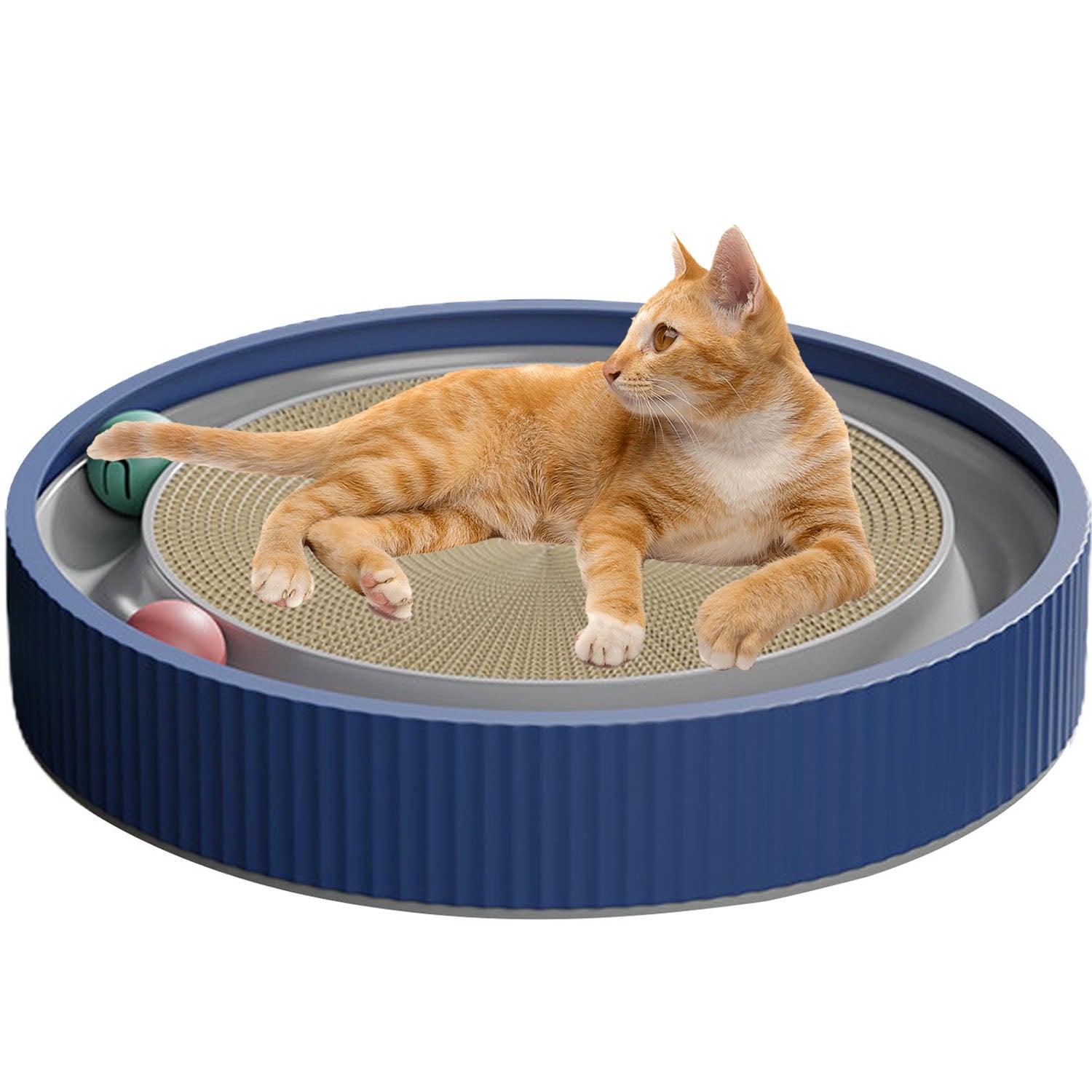 Petimi Round Cardboard Cat Scratcher, Cat Scratch Pad, Cat Toy and Furniture Protector, Blue