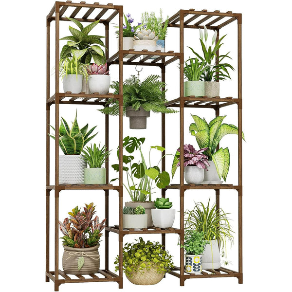 Plant Stand Indoor Outdoor Tall Plant Shelf for Multiple Plants Pots Wood Flower Stand Large Flower Holder for Living Room, Patio, Balcony, Garden Decor, Brown