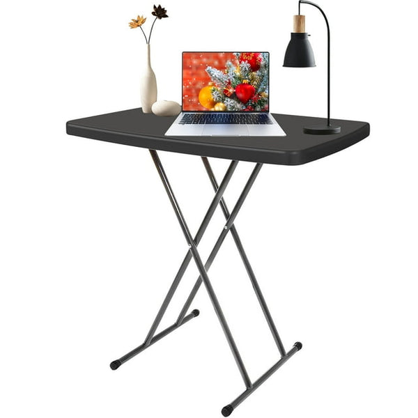 Portable TV Tray Table - Small Folding Table for Camping & Dining - Adjustable Height, Easy Fold, Lightweight - Indoor/Outdoor, 30 Inch, Black