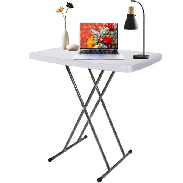 Portable TV Tray Table - Small Folding Table for Camping & Dining - Adjustable Height, Easy Fold, Lightweight - Indoor/Outdoor, 30 Inch, White