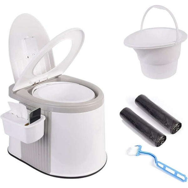 Portable Toilet Bucket with Seat and Lid Attachment - Holds 5 Gallons, Lightweight and Easy to Clean, Great for Camping, Hiking and Hunting and More,Gray