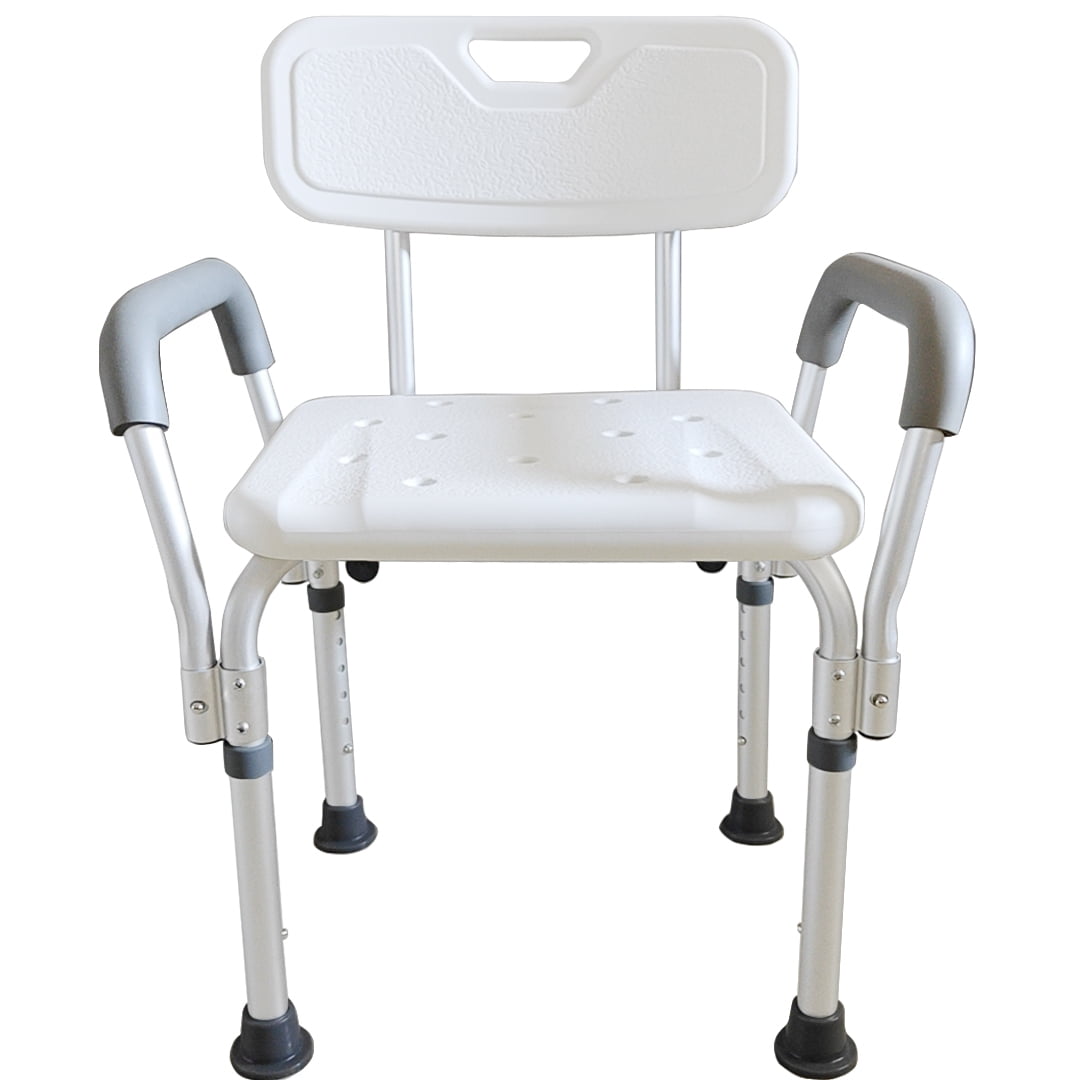 Premium Shower Chair with Back & Padded Arms, Removable Backrest, Supports up to 350 lbs, Adjustable Height Bath Seat for Elderly & Disabled, Slip-Resistant Shower Bench