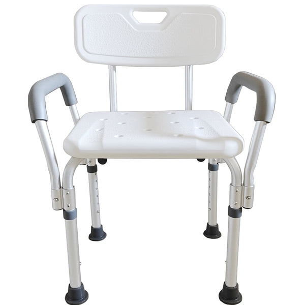 Premium Shower Chair with Back & Padded Arms, Removable Backrest, Supports up to 350 lbs, Adjustable Height Bath Seat for Elderly & Disabled, Slip-Resistant Shower Bench