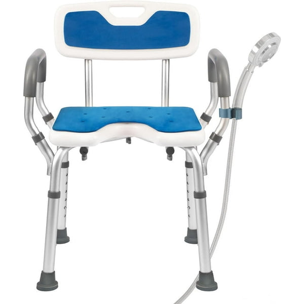 Shower Chair Seat with Padded Armrests and Back Heavy Duty Shower Chair for Bathtub Slip Resistant Shower Seat with Adjustable Height Shower Chair for Inside Shower with 350 lb Capacity