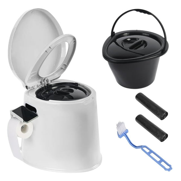 Tiktun Portable Camping Toilet with Detachable Inner Bucket and Removable Toilet Paper Holder - White