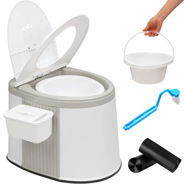 Portable Camping Toilet - Outdoor Potty for Adults with Lid and Paper Holder - Commode Bucket Toilet for Camping, Hiking, Travel, Car, Boat,Fishing, Long Trips, Beach